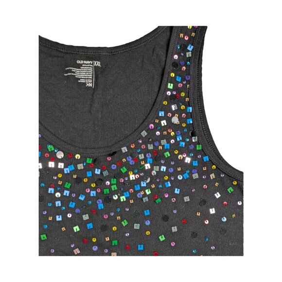 Old Navy Black Tank with Rainbow-colored Embellishments Size XXL - Picture 3 of 4